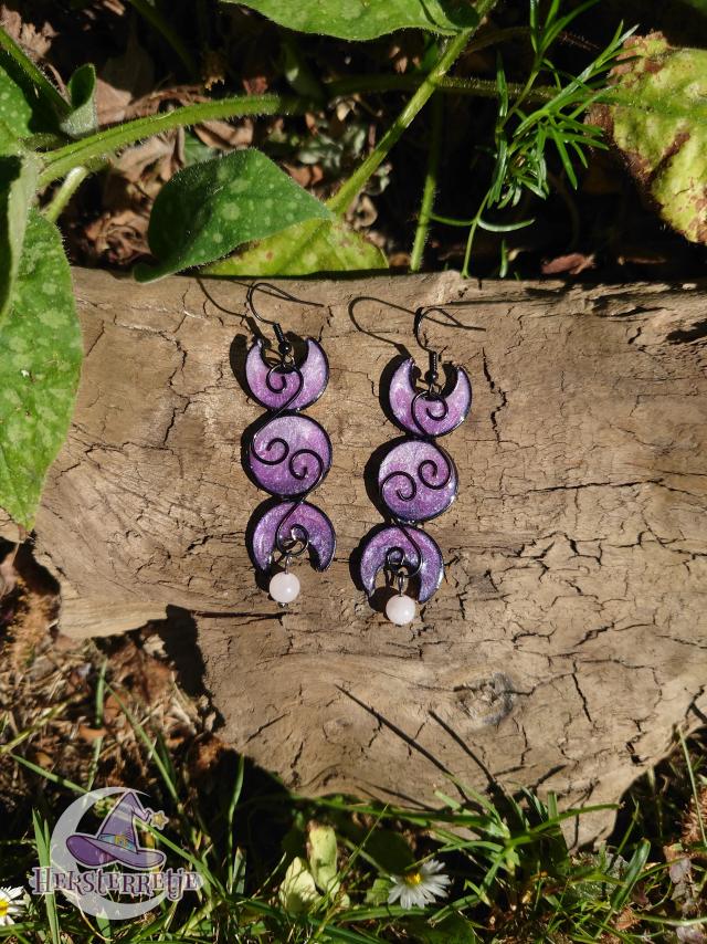 Triple moon oorbellen met edelsteen