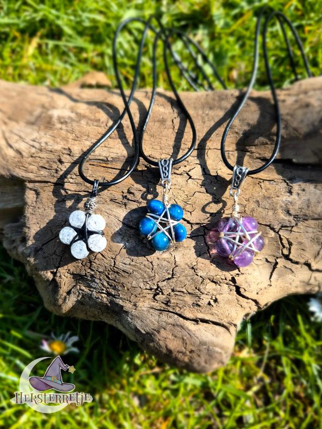 Edelsteen pentagram ketting