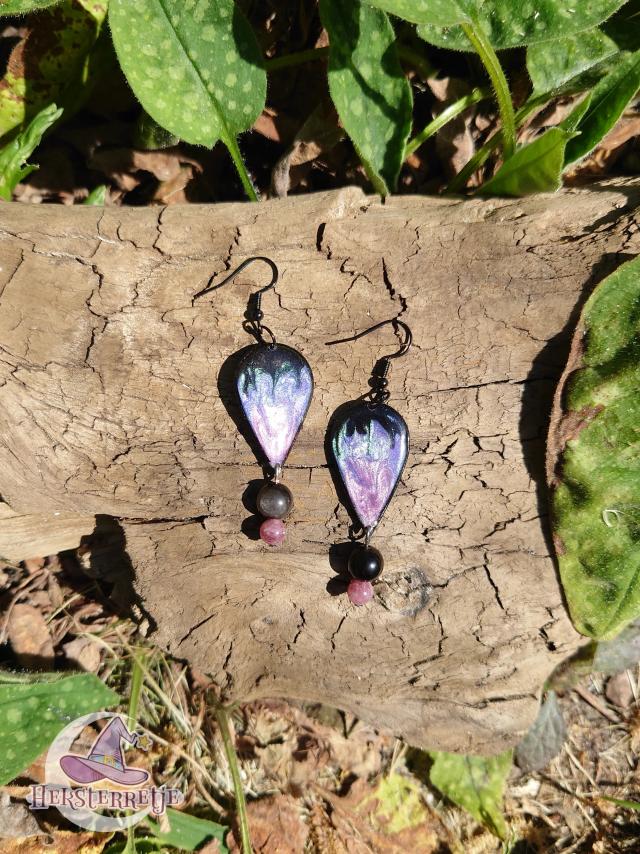 Magische oorbellen met obsidiaan en lepidoliet